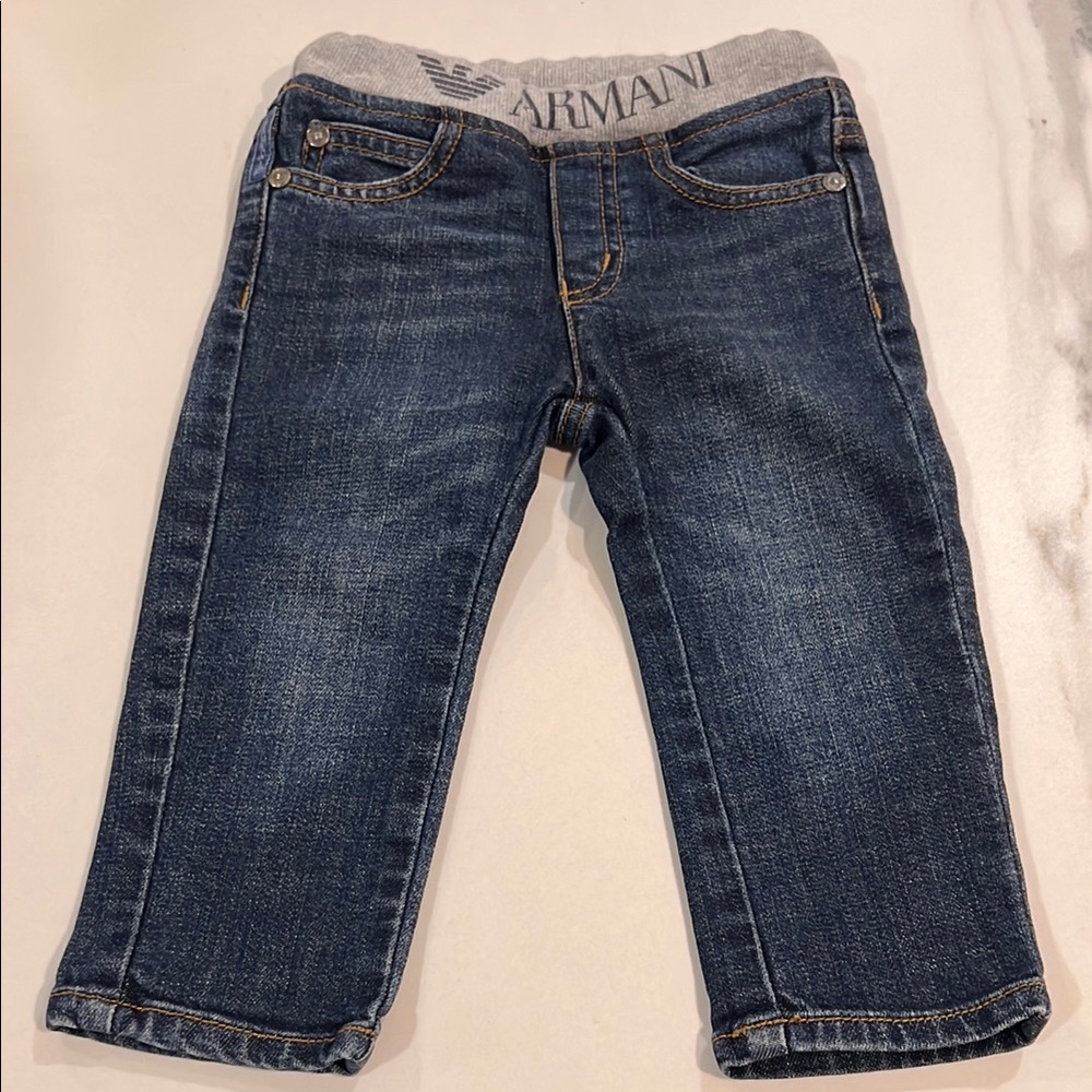 Emporio Armani Kids Blue Jeans with Gray Waistband